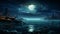 Spooky moonlight illuminates mysterious alien landscape in galaxy dark night generated by AI