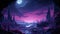 Spooky moonlight illuminates surreal cityscape in futuristic painted image generated by AI