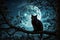 Spooky moonlit cat Creepy feline silhouette