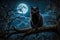 Spooky moonlit cat Creepy feline silhouette Haunting night image