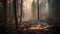 Spooky mystery in burnt forest, glowing inferno destroys natural beauty generated by AI