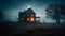Spooky night, dark nature, foggy tree, rural scene, outdoors mystery generated by AI