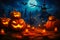 Spooky Night: Jack-o'-Lanterns and Candles Illuminate the Graveyard