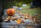 Spooky pumpkin with graveyard background