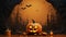 Spooky pumpkin illustration enhances the eerie charm of this Halloween background