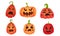 Spooky Pumpkin Smiley Isolated on White Background Vector Set