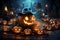 spooky and scary halloween with vibrant colors and flowing lines, a lot of detail, beautiful and artistic