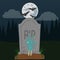 A spooky zombie grave Halloween illustration with full moon. Vector.