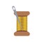 Spool of yellow thread with a needle in a flat style. Vector illustration