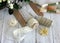 Spools with lace trim and baker`s twine. Laces and trims. Crafting and sewing supplies