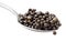 Spoon with black sturgeon caviar close up isolated