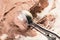 Spoon chocolate ice cream closeup