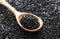 Spoon of dried black tea leaves