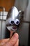 Spoon with eyes and a happy mouth. Cutlery made of metal for eating food. Stainless steel.