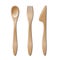 Spoon, fork and knife isolated on white background. Set of wooden cutlery, spoon, disposable fork and knife. vector