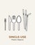 Spoon, fork, knife, stirrer, straws. Single-use plastic cutlery. Vector illustration set of recycling plastic items. Food plastic
