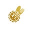 Spoon and fork logo icon gold ribbon vector symbol template for eat lover or foodie