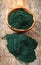 Spoon of spirulina algae powder