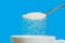 Spoon sugar into a white mug
