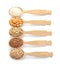 Spoons with different types of grains and cereals