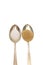 Spoons filled with different types of sugar cane sugar white sugar rock candy on white background