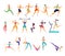 Sport Activities Set. Male and Female Sportsmen Characters Workout. Yoga, Marathon Running, Fitness, Bodybuilding