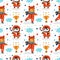 Sport animals seamless pattern. Cute athletes and gold winner cups. Figure skating and ice hockey. Penguin and bear on