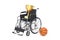 Sport Award Concept. Golden Award Trophy, Wheelchair and Basketball Ball. 3d Rendering