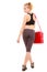 Sport. Back of fitness sporty girl in sportswear with gym bag