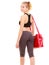 Sport. Back of fitness sporty girl in sportswear with gym bag