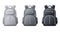 Sport backpack mockup. Realistic black, gray and white backpacks, bags for travel, sport or school cloth and shoes, 3D