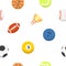 Sport ball pattern. Vector seamless background. Sporting equipment pattern.