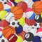 Sport ball seamless pattern. Sporting equipment balls texture game baseball football basketball tennis rugby cartoon