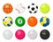 Sport balls. Cartoon equipment for playing sport games, football basketball baseball volleyball and rugby game balls