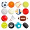 Sport Balls Set Vector. Round Sport Equipment. Game Classic Balls. Gaming Icons. Soccer, Rugby, Baseball, Basketball