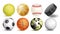 Sport Balls Vector. Set Of Soccer, Basketball, Bowling, Tennis, Golf, Volleyball, Baseball Balls. Hockey Puck. Isolated