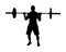 Sport bodybuilding. Strong man with barbell flexing muscles and making shoulder press squat in gym  silhouette. Weightlifter