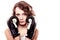 Sport boxer woman in black gloves. Fitness girl training kick boxing.