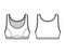 Sport Bra lingerie top technical fashion illustration with wide shoulder straps. Flat brassiere template