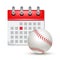 Sport calendar and baseball realistic foot ball. Month date schedule competition event. Baseball calendar icon