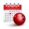 Sport calendar and bowling realistic ball. Month date schedule competition event. Bowling calendar icon