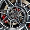 Sport car automobile wheel rim spoke abstract fractal brake disk tire close up spiral effect pattern background illustration. Auto