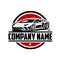 Sport car ready made logo template set. Best used for garage or mechanic logo. Round circle badge emblem logo