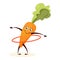 Sport carrot training with hula-hoop. Vegetable with face,