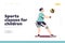 Sport classes for kids concept of landing page with boy playing volleyball match