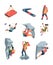 Sport climbers. Active lifestyle people mountain rock team sportsmen healthy persons garish vector climbers set isolated