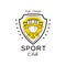 Sport club logo design, heraldic shield with winner cup, badge can be used for fitness club, sport school vector