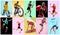 Sport collage about athletes or players. The tennis, running, badminton, rhythmic gymnastics, volleyball.