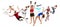 Sport collage about kickboxing, basketball, badminton, taekwondo, tennis, athletics, rhythmic gymnastics, running and