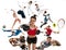 Sport collage about kickboxing, soccer, american football, basketball, badminton, taekwondo, tennis, rugby